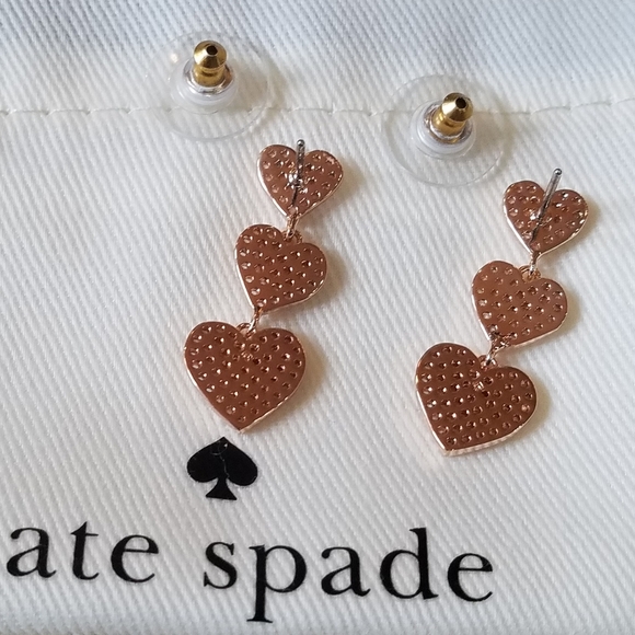 kate spade Yours Truly Rose Gold-Tone Crystal Encrustd Triple Heart Earrings NWT - Picture 4 of 12